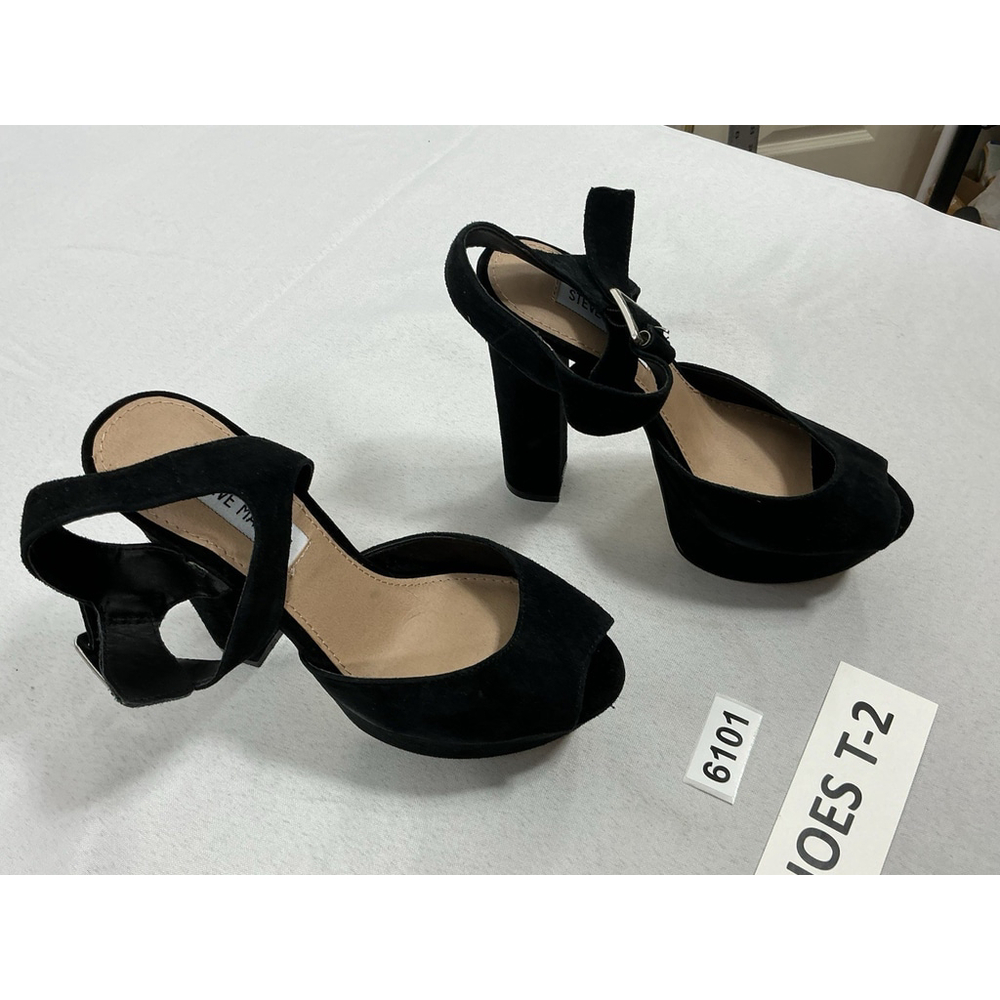 Womans Steve Madden Jillyy Platform Dress Shoes Black 6 M Peeptoe Strappy Heel